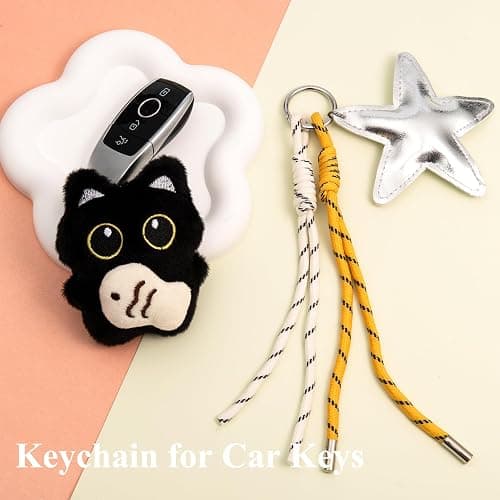 HONYJOOM Bag Charm Cute Black Cat Plush Keychain Backpack Purse Key Chain Accessories Gifts for Women thumbnail 2