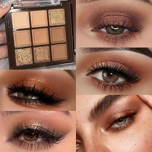 Brown Eyeshadow Palette - Matte Shimmer Glitter Neutral 9-Color Eye Shadow Palette,Highly Pigmented Natural Nude Eyeshadow Makeup Pallet (Chocolate Brown) thumbnail 3