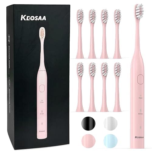 keosaa Pink Electric Toothbrush with 8 Brush Heads, Sonic Toothbrush with Fast Charge 4 Hours Last 60 Days, 2-Min & 30s Smart Timer, IPX7 Waterproof(Pink) - Image 1