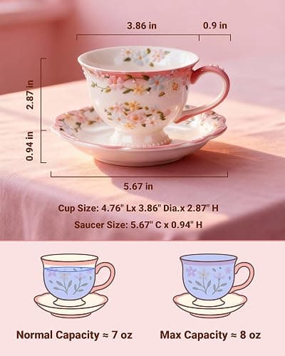 Moqidadii Exquisite Bone China Tea Cups and Saucer Set – Elegant Porcelain Tea Cups, Beautifully Detailed for Tea Lovers, Gift-Ready for Christmas, Hostess, Holiday Gift & Fall Decor thumbnail 3