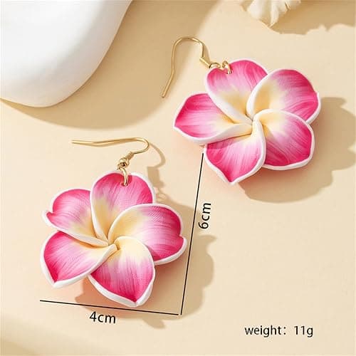 coadipress 6 Pairs Hawaiian Tropical Plumeria Rubra Drop Earrings for Women Bohemia Lovely Flower Luau Beach Dangle Earrings Summer Vacation Party Accessories Gifts thumbnail 4