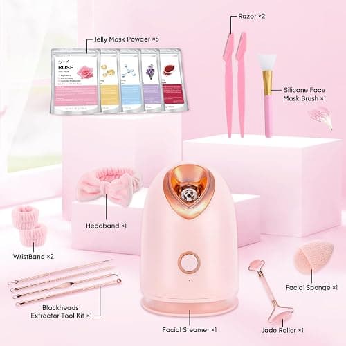Pjordo Facial Steamer Spa Kit with 17 Skin Care Tools, Nano Ionic Face Steamer for Deep Cleaning Unclogs Pores, Warm Mist Humidifier Steamer for Face Home Sauna SPA, Self Care Gifts for Women thumbnail 8