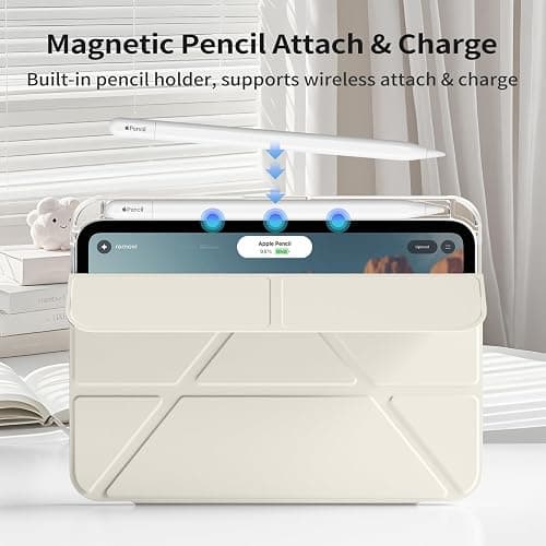 kenke Case for iPad mini A17 pro 8.3 Inch 2024, for iPad mini 6th Generation 8.3 Inch 2021 with Pencil Holder, Solid Y-Fold Stand Cover with Full Clear Hard Back Shell, Auto Wake/Sleep, Cream White thumbnail 5