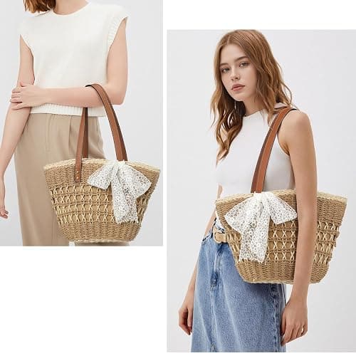 Trifabricy Beach Bags for Women, Summer Straw Bag, Woven Straw Beach Tote Bag Shoulder Handbags thumbnail 2
