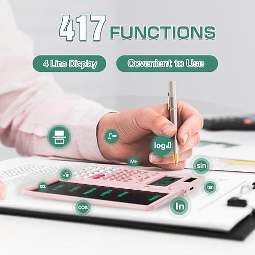 Rechargeable ROATEE 991ES MAX Scientific Calculators, CalcNote Multiview 4-Line Display with LCD Writing Tablet Notepad, Foldable Portable for Business High School College Students and Teacher(Pink) thumbnail 3