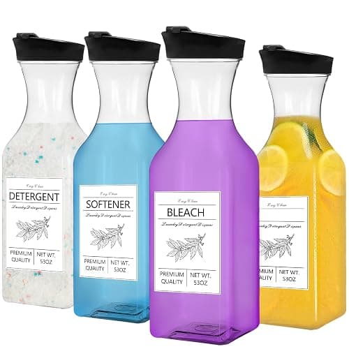 Laundry Detergent Dispenser Bottle 53oz with Label,4 Pack Liquid Laundry Dispenser,Plastic Detergent Dispenser for Laundry Room Organization and Storage,Black Lid - Image 1