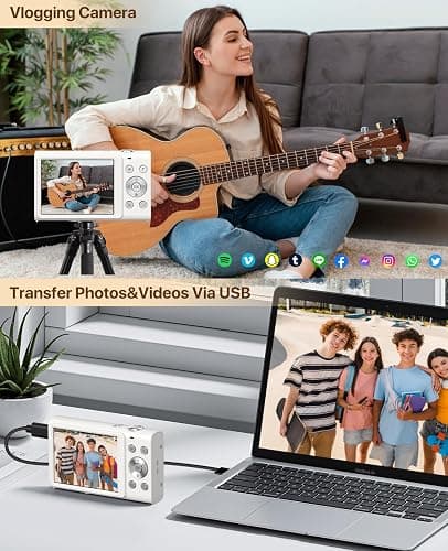 Digital Camera, 4K Vlogging Camera for YouTube Autofocus Cameras for Photography with 16X Digital Zoom, 48MP Compact Point and Shoot Digital Camera for Teens Adult with 32GB SD Card, 2 Batteries-White thumbnail 8