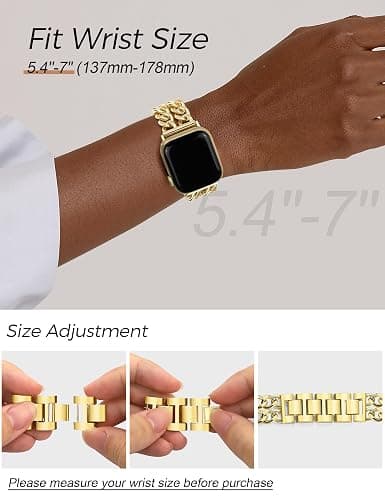 JR.DM Gold Watch Bands for Women Compatible with Apple Watch 38mm 40mm 41mm 42mm (S10/11) Adjustable Metal Band Cowboy Steel Chain Bracelet for iWatch Series1/2/3/4/5/6/7/8/9/10/11 SE 3/2/1 (No Case) thumbnail 5