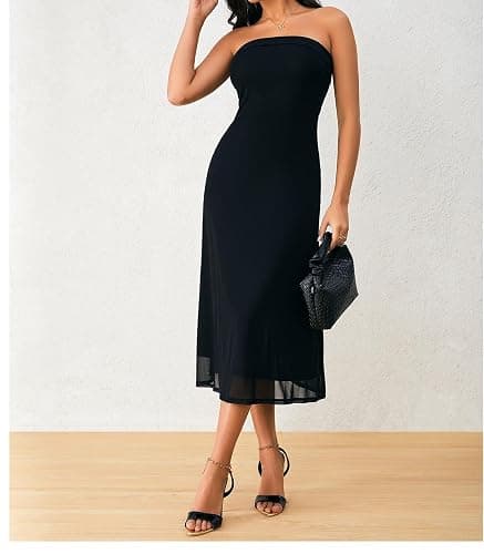 SOLY HUX Women's Strapless Midi Dress Tube Top Off Shoulder Sleeveless Fitted Cocktail Club Party Formal Long Dresses thumbnail 3