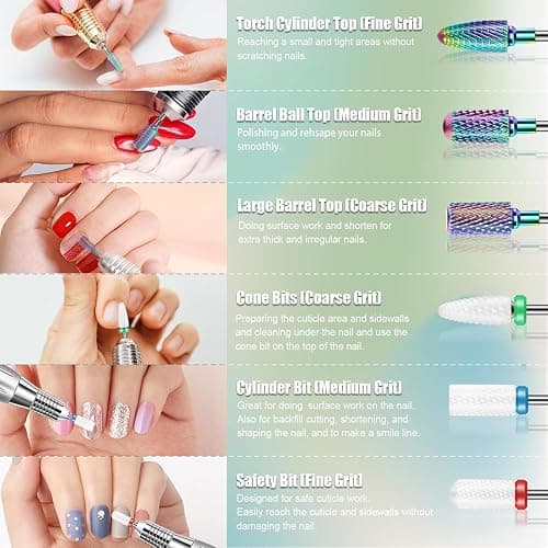 Depvko 13PCS Nagelfräser Aufsätze Bits Set, 3/32" Professionelle Bits für Nagelfräser Nail Tech, Hartmetall Diamant Keramik Efile Nagel Bits mit Bürste, Nagelhautentferner Bits für Acryl Gel Maniküre thumbnail 2