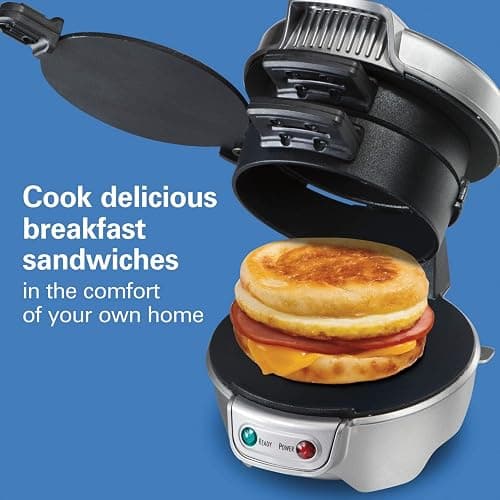 Hamilton Beach Breakfast Sandwich Maker with Egg Cooker Ring | Perfect for English Muffins, Croissants, Mini Waffles | Customizable & Fast | PFAS-Free | Silver | 25475MN thumbnail 4