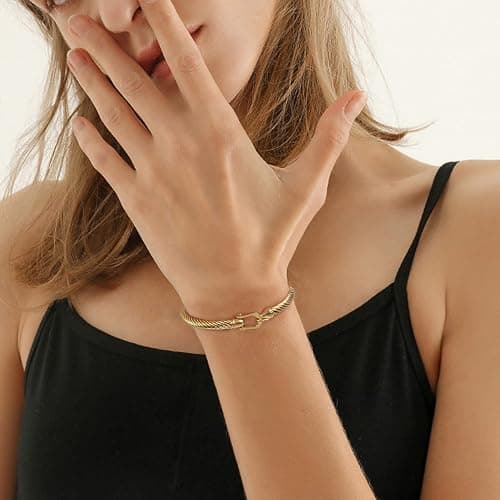 HX SHARE Twisted Cable Bracelet Stylish Fine Stainless Steel Cable Cuff Bracelet with Hook Clasp Bracelets Jewelry for Women thumbnail 5