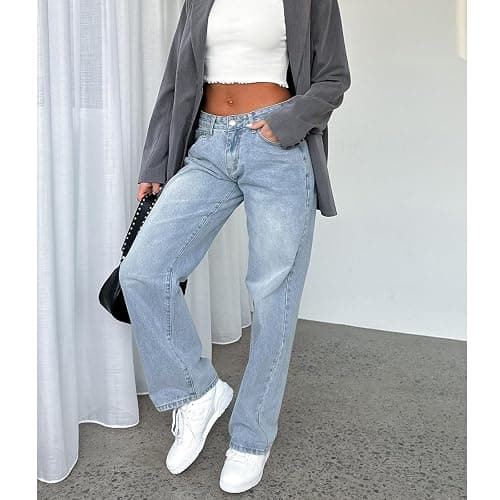 AIWpstoin Women's Wide Leg Baggy Jeans - Low Rise, Loose Fit Denim Pants - Y2K Boyfriend Style Trousers for Streetwear thumbnail 4