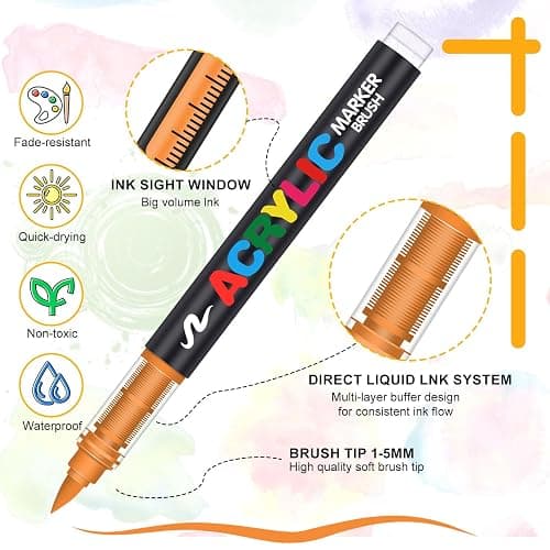 Astriscribe 168 Acrylic Paint Markers, Soft Brush Tip Acrylic Markers for Rock Painting, Wood, Stone, Glass, Canvas, Fabric, Ceramic - Brush Tip Water Based Pens thumbnail 4