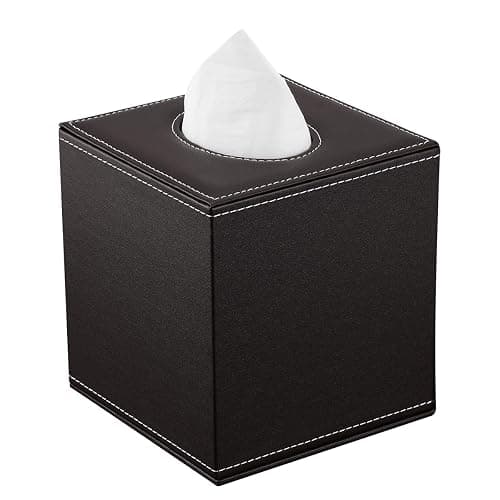 KINGFOM Quadratisch Taschentuchbox, PU Leder Kosmetiktücher Box Tücherbox | Tissue Box für Auto Büro Badezimmer Schlafzimmer (Braun) thumbnail 4