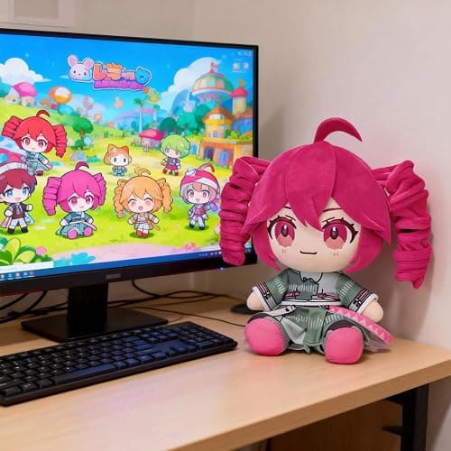 hotekous 8 Inch Red 3D Drill Twin Tail Ponytail Collectible Anime Character Plush Collectible Pink-Green Costume Cute Pillow thumbnail 4
