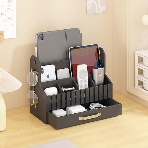 Bamboo Mail Organizer Countertop with Drawers, Wood Desk File Organizer Desktop Paper Organization Storage Bill & Letter Sorter Holder for School Home Office Supplies, No Assembly Required (Black) thumbnail 2