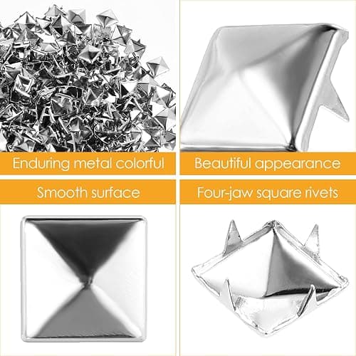 cobee 500 Pcs 10 mm Studs for Clothing, Square Silver Pyramid Studs and Spikes, Metal Spike Studs Punk Spikes for Clothing Bag Leather Shoes Punk Rock Jewelry Craft thumbnail 3