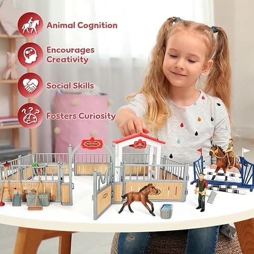 KIDBEST Horse Stable Playset, Horse Toys Set for Girls and Boys with Rider, Farm Animal Figurines Barn Toys, Pretend Play for Kids 3-5 6 7 8-10 Birthday Gifts thumbnail 6