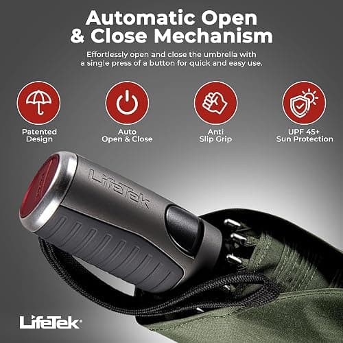 LifeTek Premium Travel Umbrella - Windproof & Compact for Men & Women, Automatic Open Close, Fits in Purse Laptop Bag or Backpack, Strong Frame for Heavy Rain & Sun UV Protection thumbnail 3