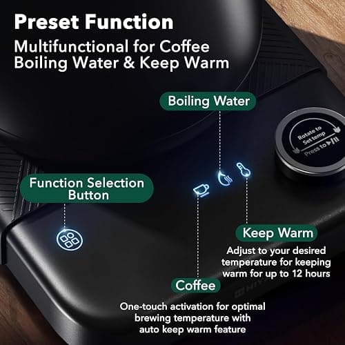 Electric Kettle, HIYAKOI Gooseneck Electric Kettle with Temperature Control, Pour Over Kettle for Coffee & Tea, 1200W Quick Heating Stainless Steel Hot Water Kettle Electric, Keep Warm, 0.8L thumbnail 4