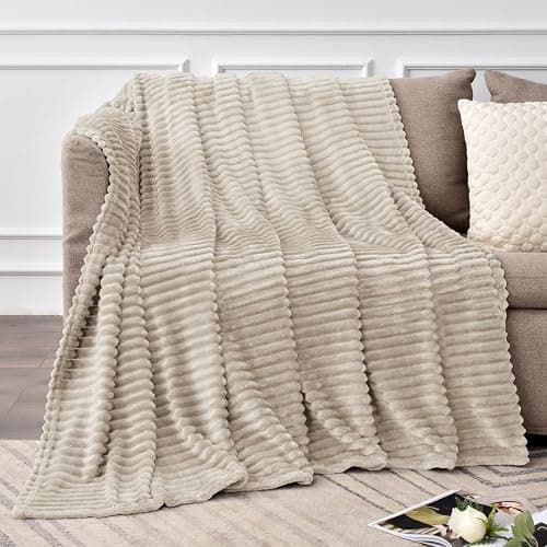 BEDELITE Fleece Throw Blanket for Couch – 3D Ribbed Jacquard Soft and Warm Decorative Fuzzy Blanket – Cozy, Fluffy, Plush Lightweight Linen Throw Blankets for Bed, Sofa, 50x60 inches thumbnail 6
