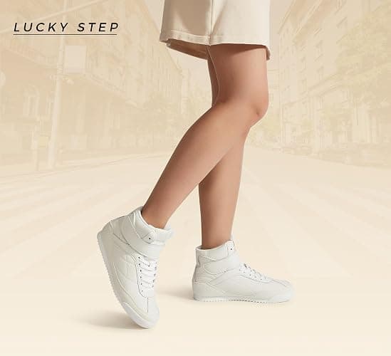 LUCKY STEP Women's High Top Sneakers Hook and Loop Lace Up Fashion Basketball Ankle Boots Skate Tennis Shoes Walking Casual Shoes thumbnail 2