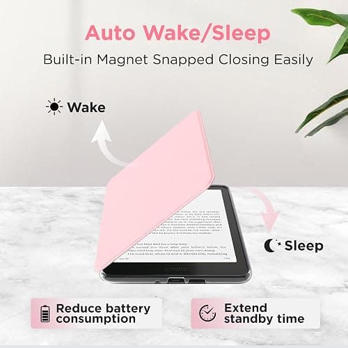 SESENSE Detachable Magnetic Case for 7'' Kindle Paperwhite 12th Gen 2024 and Kindle Colorsoft Signature Edition, Slim PU Shell Cover Case with Auto Wake/Sleep, Pink thumbnail 7