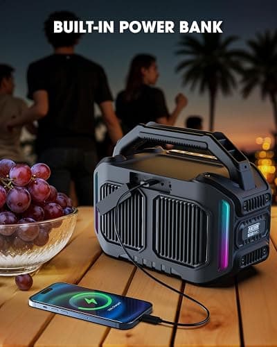 ANCOON Speakers Bluetooth Wireless: 80W(Peak) Loud Speaker with Bass, 20H Playtime, IPX6 Waterproof, Large Jobsite Speakers for Work, Outdoor, Workshop, Garage, Portable Speaker with TWS (Black) thumbnail 7
