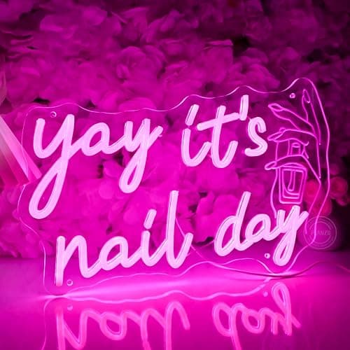 Planzo Yay It’s Nail Day Neon Sign Nail Tech Spa Salon Studio Beauty Business Stores Logo Barber Shops LED Wall Sign Girl Bedroom Neon Light Wall Decor Lady Birthday Christmas Gift 5V USB 15.75" Pink thumbnail 3