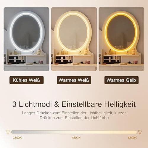 Générique Coiffeuse avec Miroir LED, Coiffeuse avec Étagères de Rangement et 4 Tiroirs, Coiffeuses Petite (Blanc) thumbnail 5