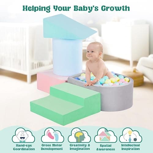 Climbing Toys for Toddlers, Foam Baby Climbing Blocks with Ball Pit for Toddlers 1-3 Inside, 5-Piece Soft Play Blocks, Indoor Climb Crawl Activity Play Set, Birthday Gift (Balls not Included) thumbnail 4