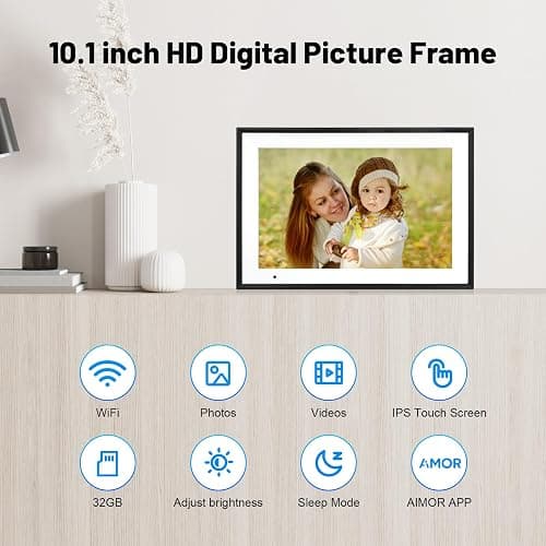 Digital Photo Frame 10.1 Inch WiFi Digital Picture Frame IPS HD Touch Screen Smart Cloud Photo Frame with 32GB Storage, Auto-Rotate, Easy Setup to Share Photos or Videos Remotely via AiMOR APP (Black) thumbnail 2