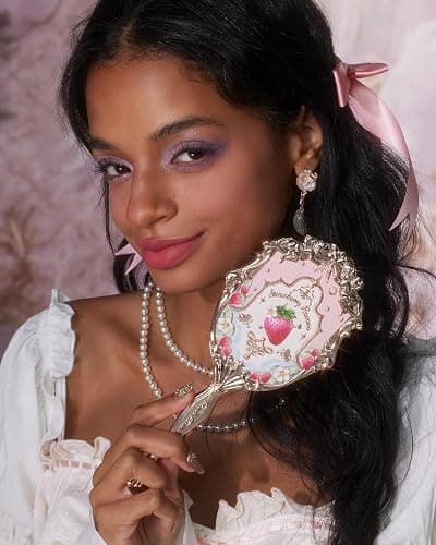 Flower Knows Strawberry Rococo Hand Mirror,Vintage Portable Handheld Mirror,Fancy & Pretty Princess Mirror with Long Handle,Gift for Girls(Soft Pink) thumbnail 2
