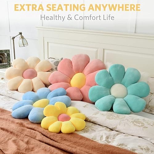 Sioloc flower pillow,flower Shaped Throw Pillow Butt Cushion flower Floor Pillow,Seating Cushion,Cute Room decor & Plush Pillow for bedroom sofa chair(Yellow,23.6'') thumbnail 3