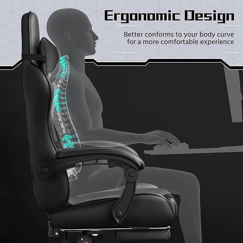 Yaheetech Gaming Chair, Video Game Chair with Massage Lumbar Support and Footrest Height Adjustable Ergonomic Computer Chair with Swivel Seat and Headrest, Full Black thumbnail 4