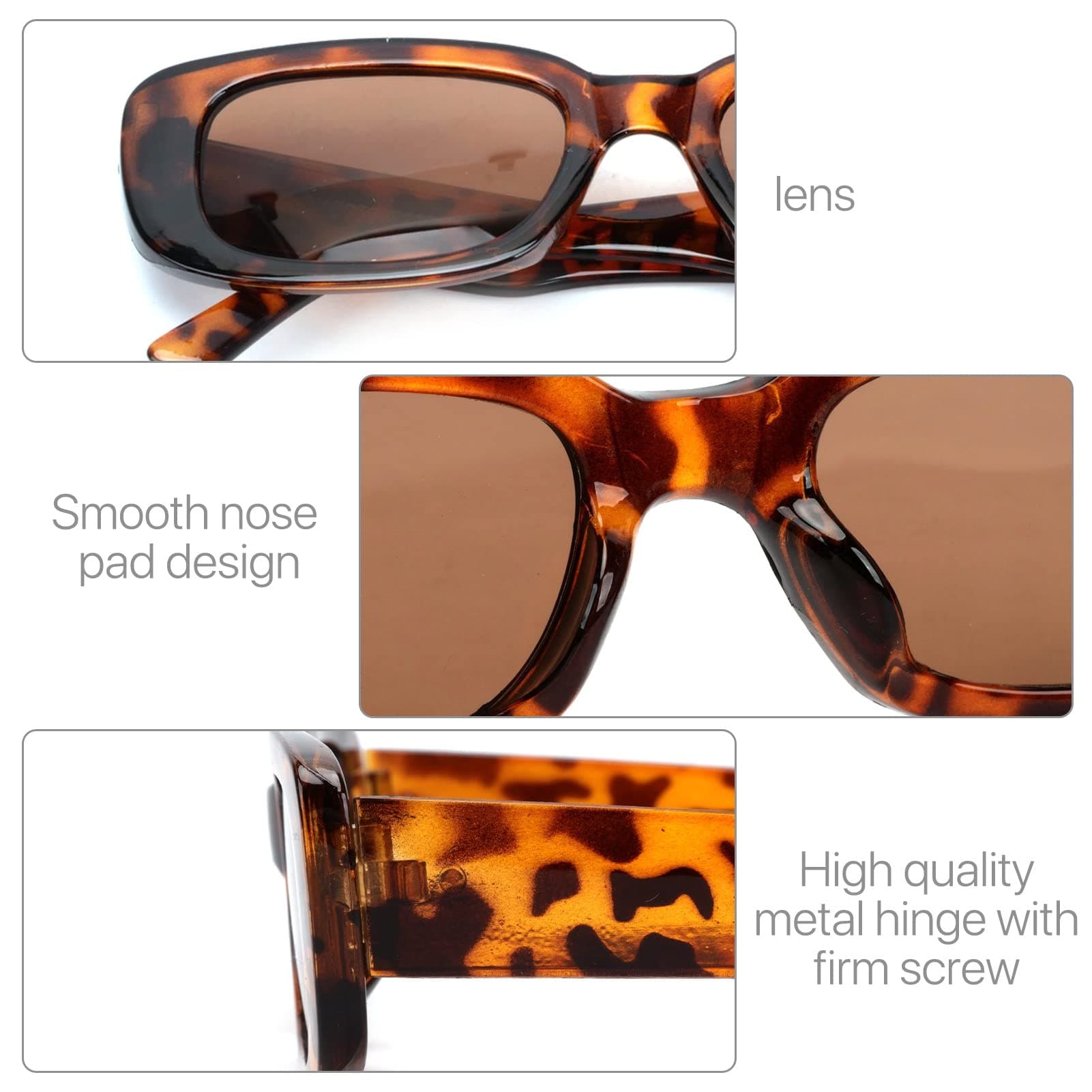 2 Pack Retro Fashion Rectangle Sunglasses Small Square Frames Sun Glasses 90s Vintage Wide Frame Eyewear for Women and Men UV 400 Protection thumbnail 6
