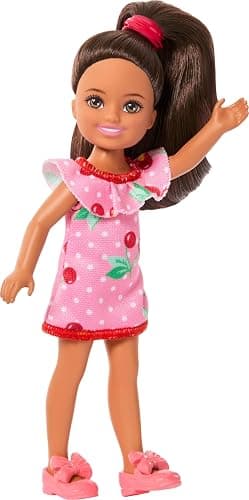 Barbie Club Chelsea Small Doll, 6-Inch Lula with Brunette Hair Wearing Removable Cherry-Print Dress & Sandals, JJB35 thumbnail 4