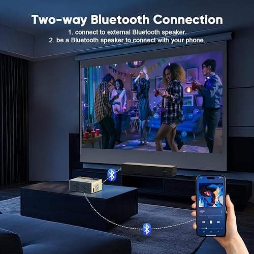TMY 1080P Full HD Portable Mini Projector, Upgraded Bluetooth Movie Projector with Screen, Compatible with TV Stick Smartphone/HDMI/USB, Indoor & Outdoor Use thumbnail 3