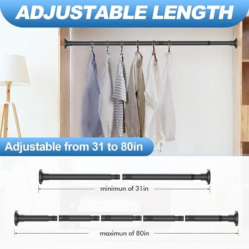 CorkLatta Black Shower Curtain Rod 31 to 80 Inch,1 Inch Diameter Adjustable Spring Tension Stainless Steel Telescoping Rod,Easy Install,No Rust thumbnail 5