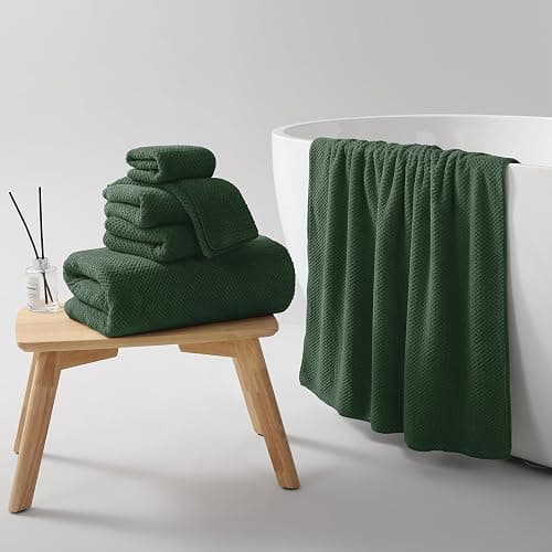 REDKISS 6-Piece Bath Towel Set - 2 Washcloths, 2 Hand Towels, 2 Bath Towels | Ultra-Fiber Coral Fleece, Super Absorbent, No Lint & No Fading | Perfect for Bathroom, Spa, Gym | Family -Olive Green thumbnail 2