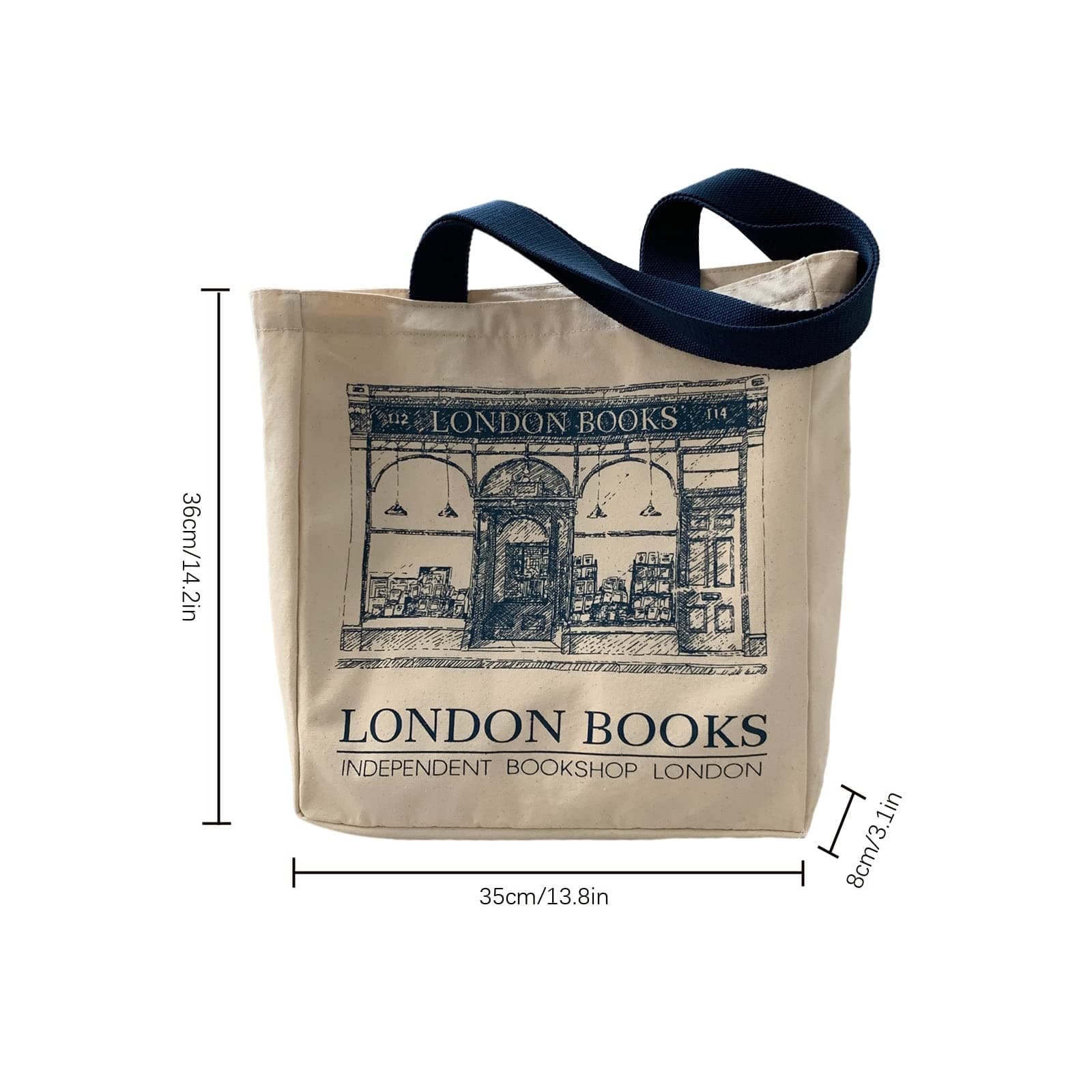 BXCNCKD Vintage London Bookstore Canvas Bag Women's One Shoulder Tote Bag Large Capacity Shopping Bag, Beige, Large thumbnail 4