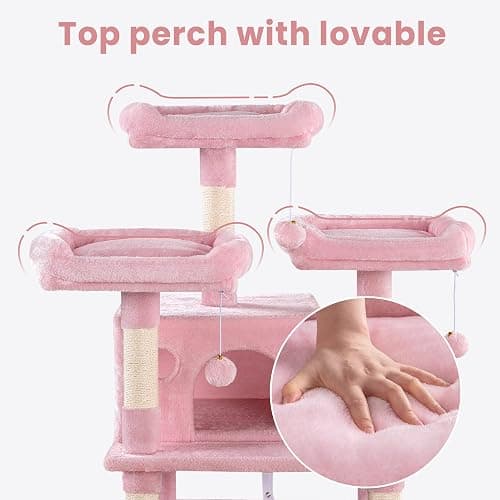 SHA CERLIN 68 Inches Multi-Level Large Cat Tree for Large Kitties/Big Cat Tower with Condo/Cozy Plush ‌Pussycat Perches/Sisal Scratching Posts and Hammocks/Activity Center/Pink thumbnail 4