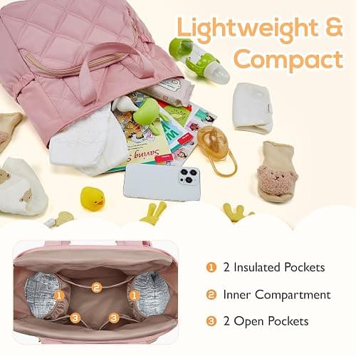 mommore Quilted Diaper Bag Backpack, Small Baby Bags, Lightweight Mini Diaper Backpack for Travel, with Insulated Pockets, Changing Pad (Pink) thumbnail 4