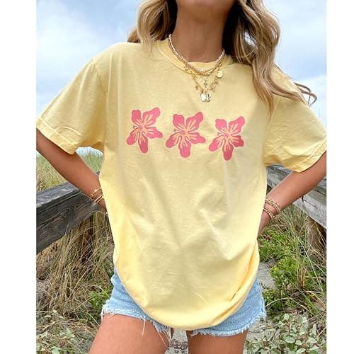 Oversized Y2k Floral Graphic Tees for Women Fruit Print Vintage Aesthetic Tops Baggy Summer Preppy Teen Girl Clothes thumbnail 2