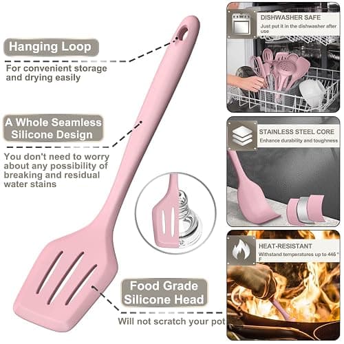 Silicone Cooking Kitchen Utensil Set, AIKKIL 43 Pcs Pink Cooking Utensils Set, Turner, Tongs, Spoon, Spatula, Kitchen Gadgets Tools Set For Nonstick Cookware, Heat Resistant (Dishwasher, BPA Free) thumbnail 3