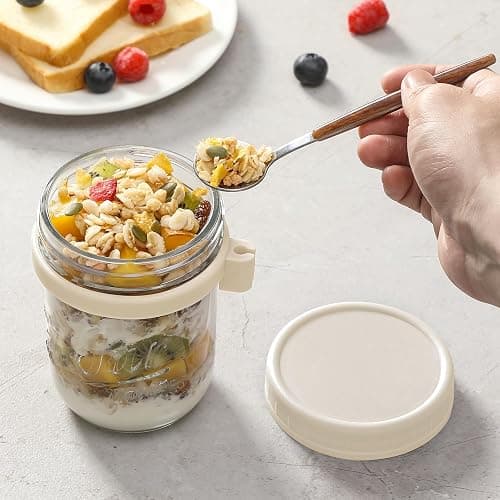4 Pack Overnight Oats Containers with Lids and Spoons, 16 oz Glass Mason Jars with Airtight Lids, Overnight Oats Jars for Milk, Cereal, Fruit thumbnail 5