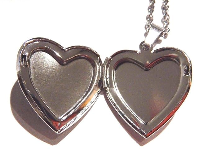 Glitter Heart Locket Mood Pendant on Silvertone Chain Necklace Color-Changing thermochromic thumbnail 4