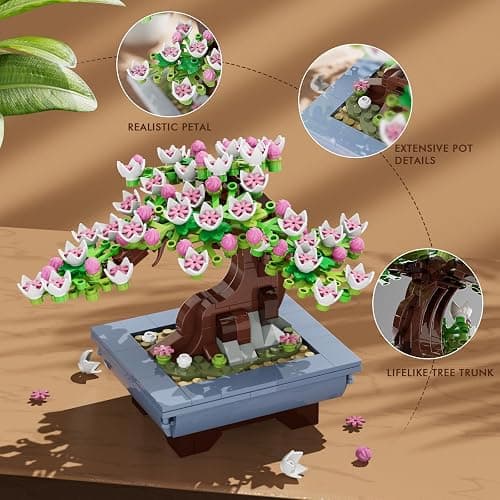HOGOKIDS Cherry Blossom Flowers Building Set - 584PCS 4 Seasons Bonsai Tree Building Block Toy, Botanical Collection DIY Plant Home Office Decor for Adults, Flora Birthday Gift for Kids Girls Boys 6+ thumbnail 5