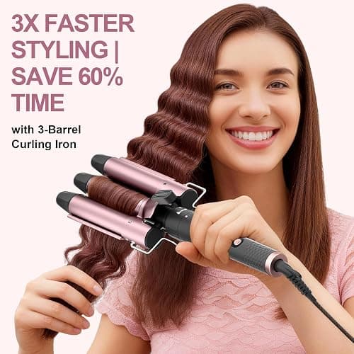 6 in 1 Wand Curling Iron Set, 3 Barrel Curling Wand Set with Thermal Brush (1.5") and 5 Interchangeable Ceramic Hair Wand Curler (0.35"-1.25"), Home Travel Multi Curl, 2 Temp 30S Instant Heat Up thumbnail 4